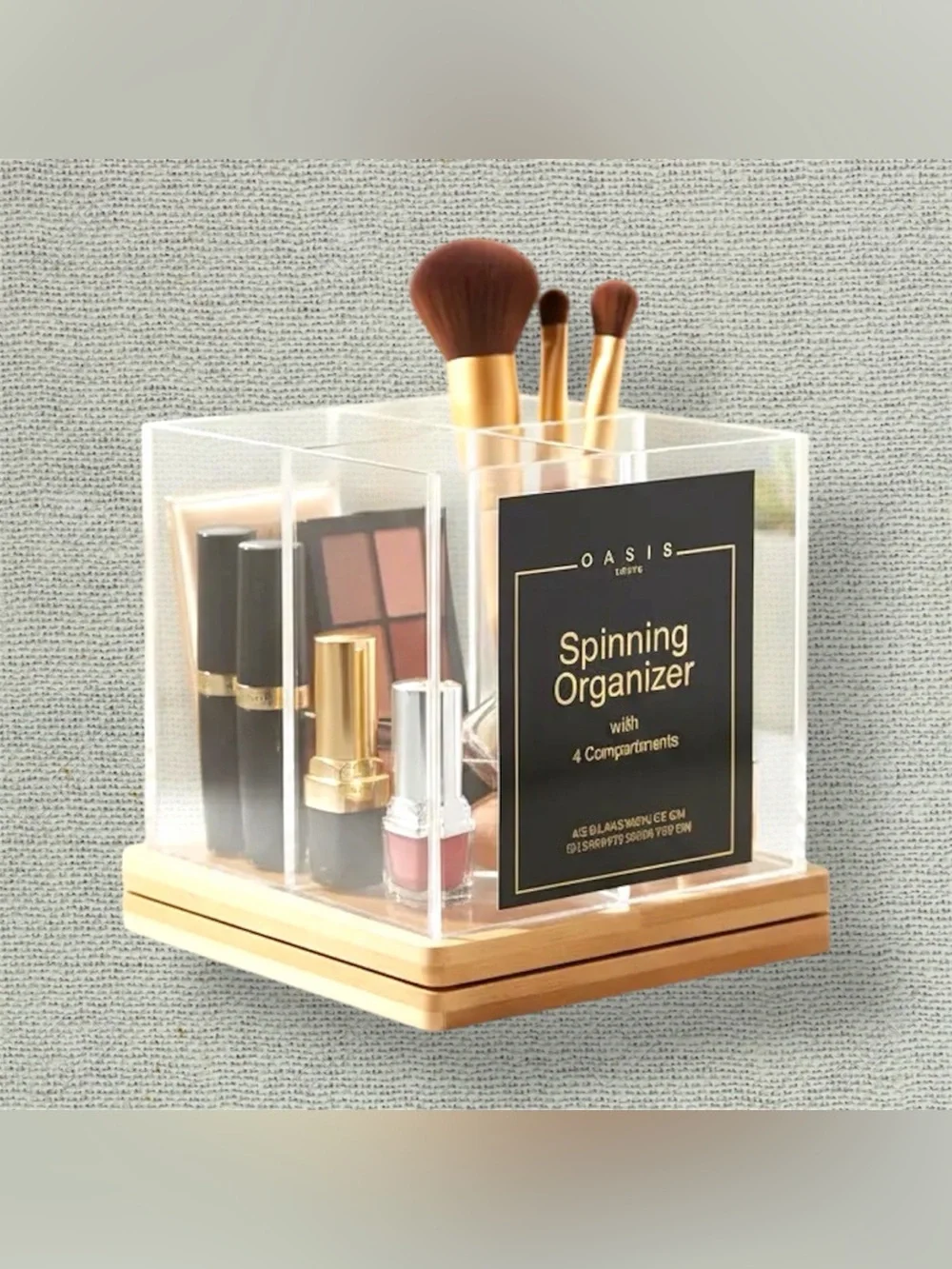 NEW Rotating Acrylic Makeup Organizer Bamboo Base